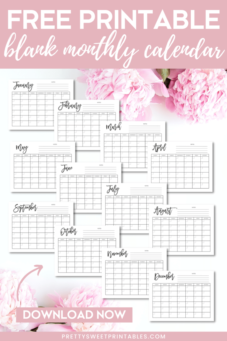 Free Printable Blank Monthly Calendar Pretty Sweet