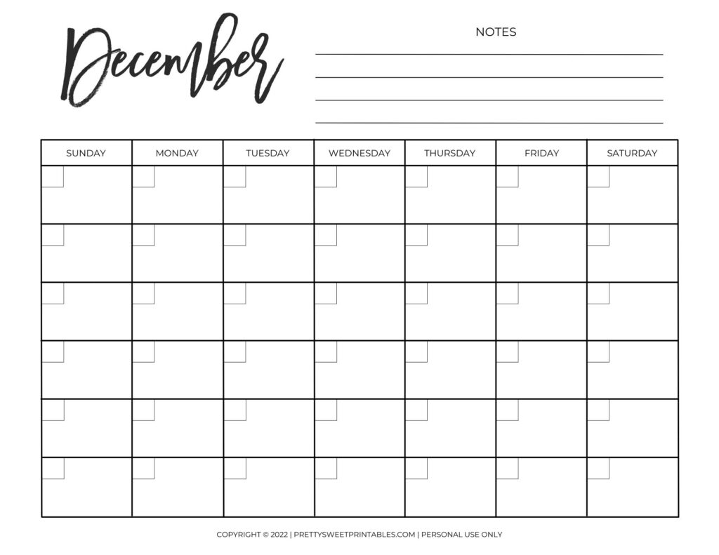 Free Printable Blank Monthly Calendar Pretty Sweet Printables