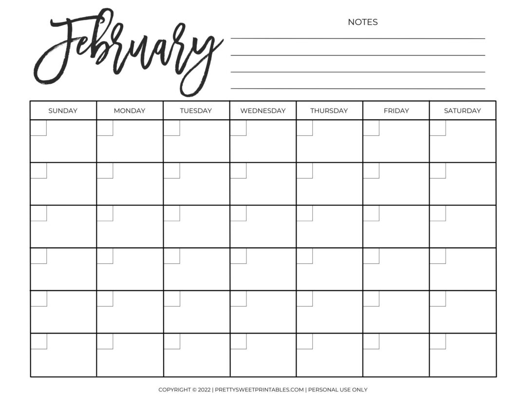 Free Printable Blank Monthly Calendar | Pretty Sweet Printables