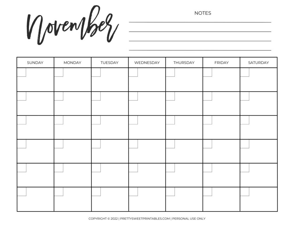 blank calendar november
