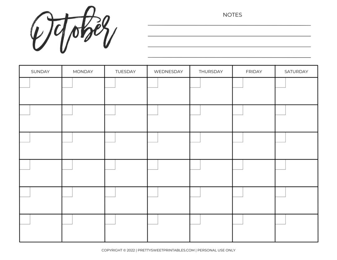 Free Printable Blank Monthly Calendar | Pretty Sweet Printables