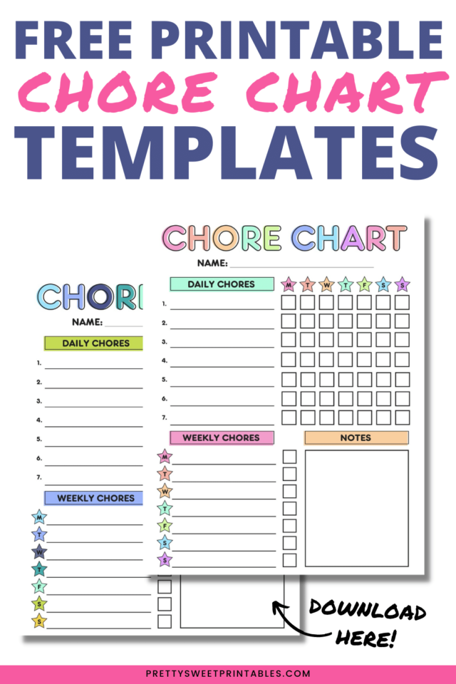 Free Printable Chore Charts for Kids | Pretty Sweet Printables