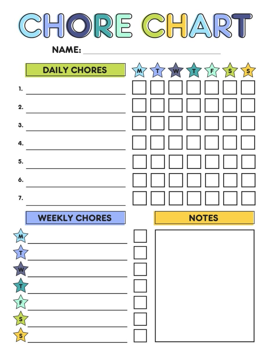 Free Printable Chore Charts for Kids | Pretty Sweet Printables