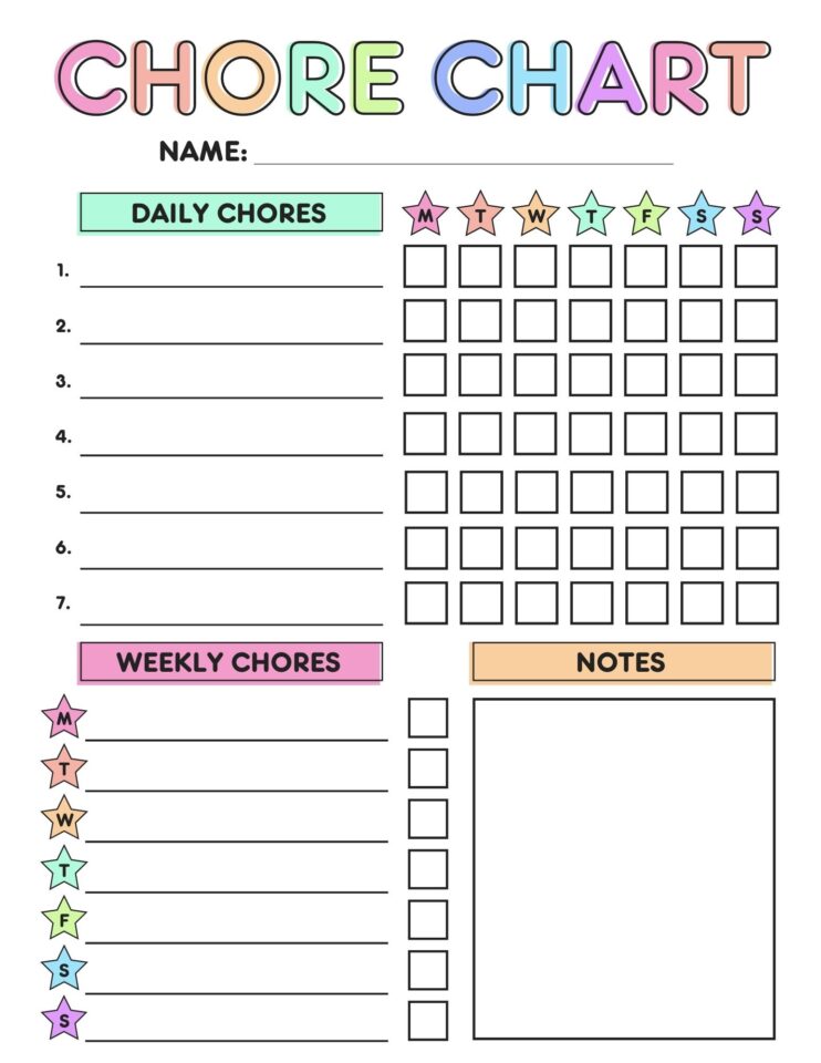 Free Printable Chore Charts for Kids | Pretty Sweet Printables