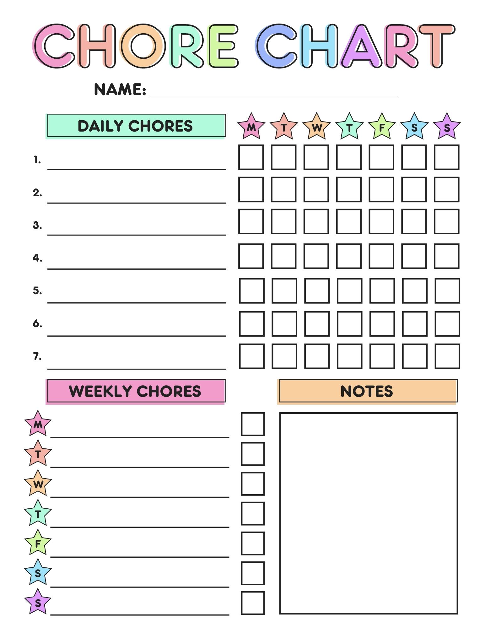 Free Printable Chore Charts for Kids - Pretty Sweet