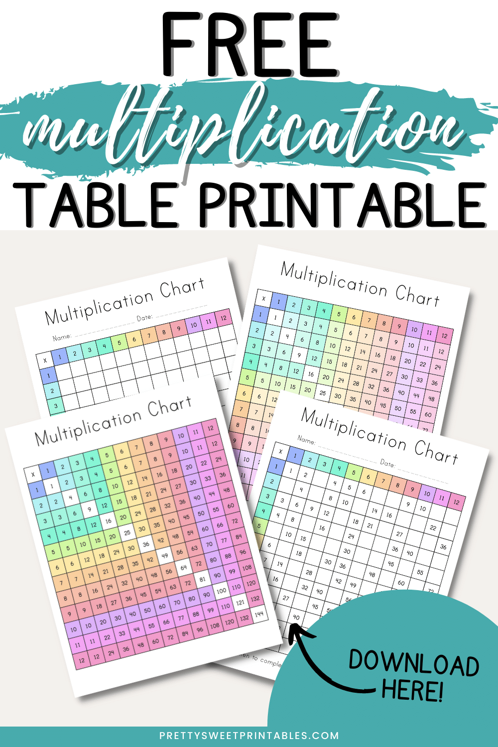 Free Multiplication Chart Printable | Pretty Sweet Printables