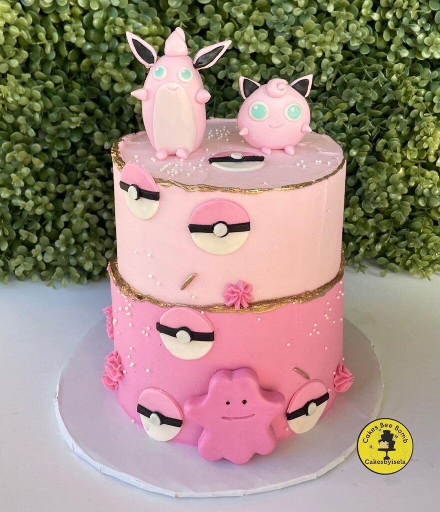 Smooth Three Colour Cake with Piped Bulbasaur - The Girl on the Swing