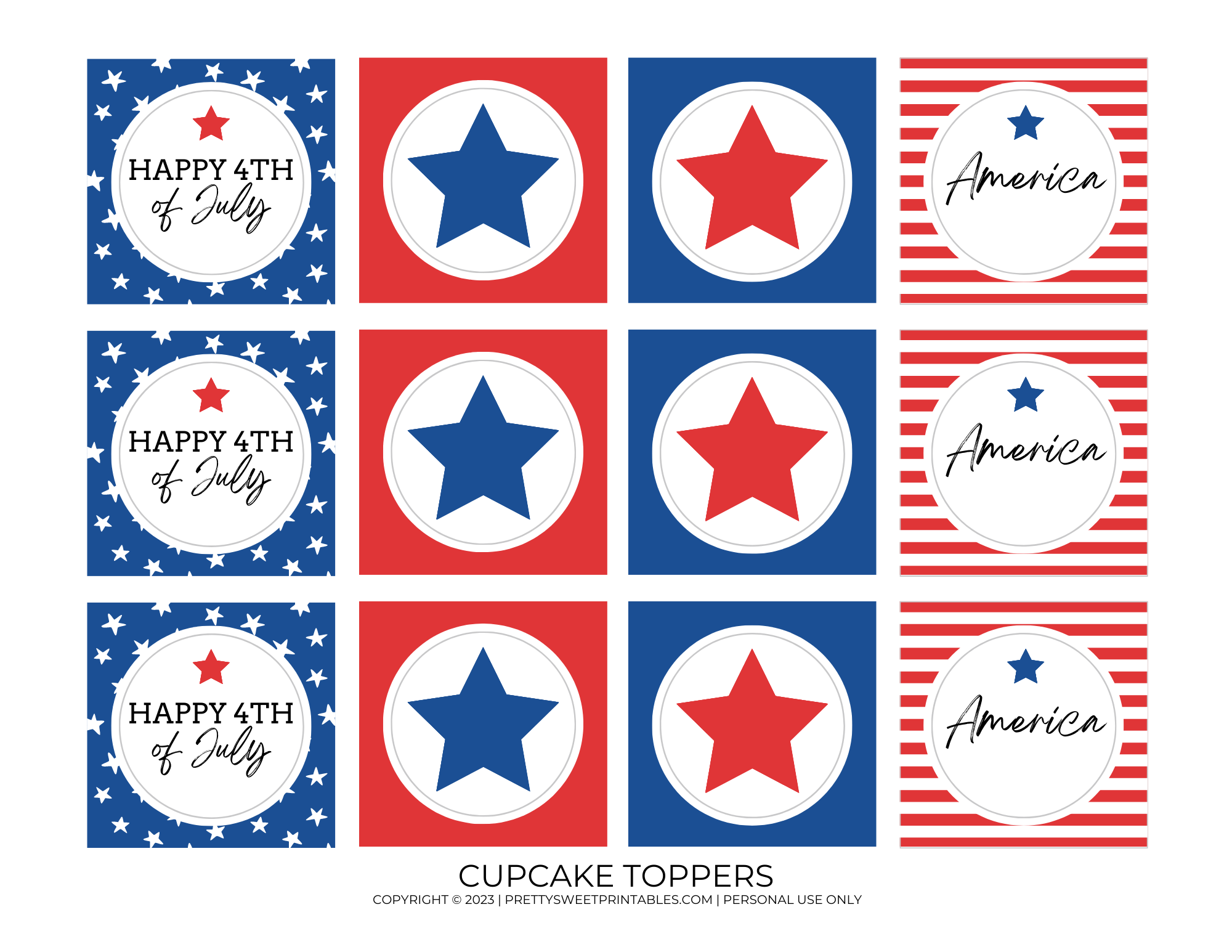 Free Printable 4th of July Cupcake Toppers: Happy 4th of July, America ...