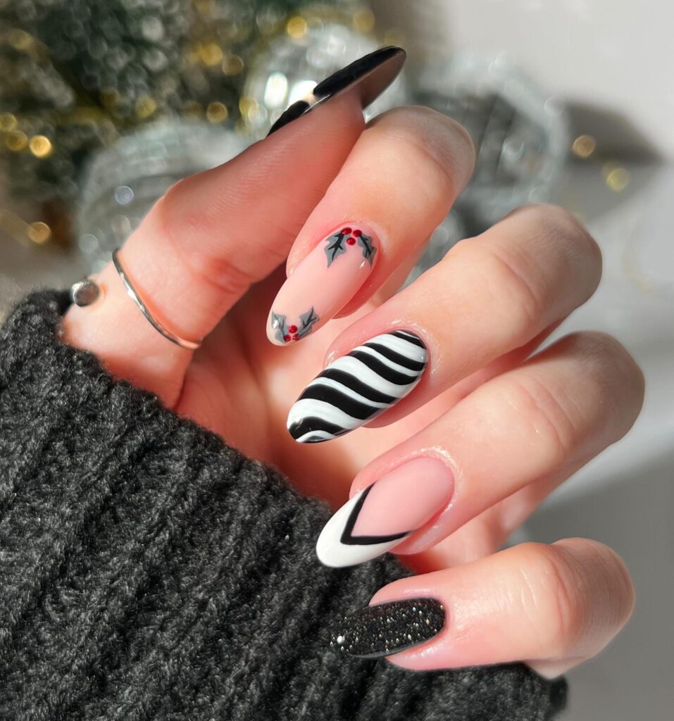 gorgeous black Christmas nails tutorial