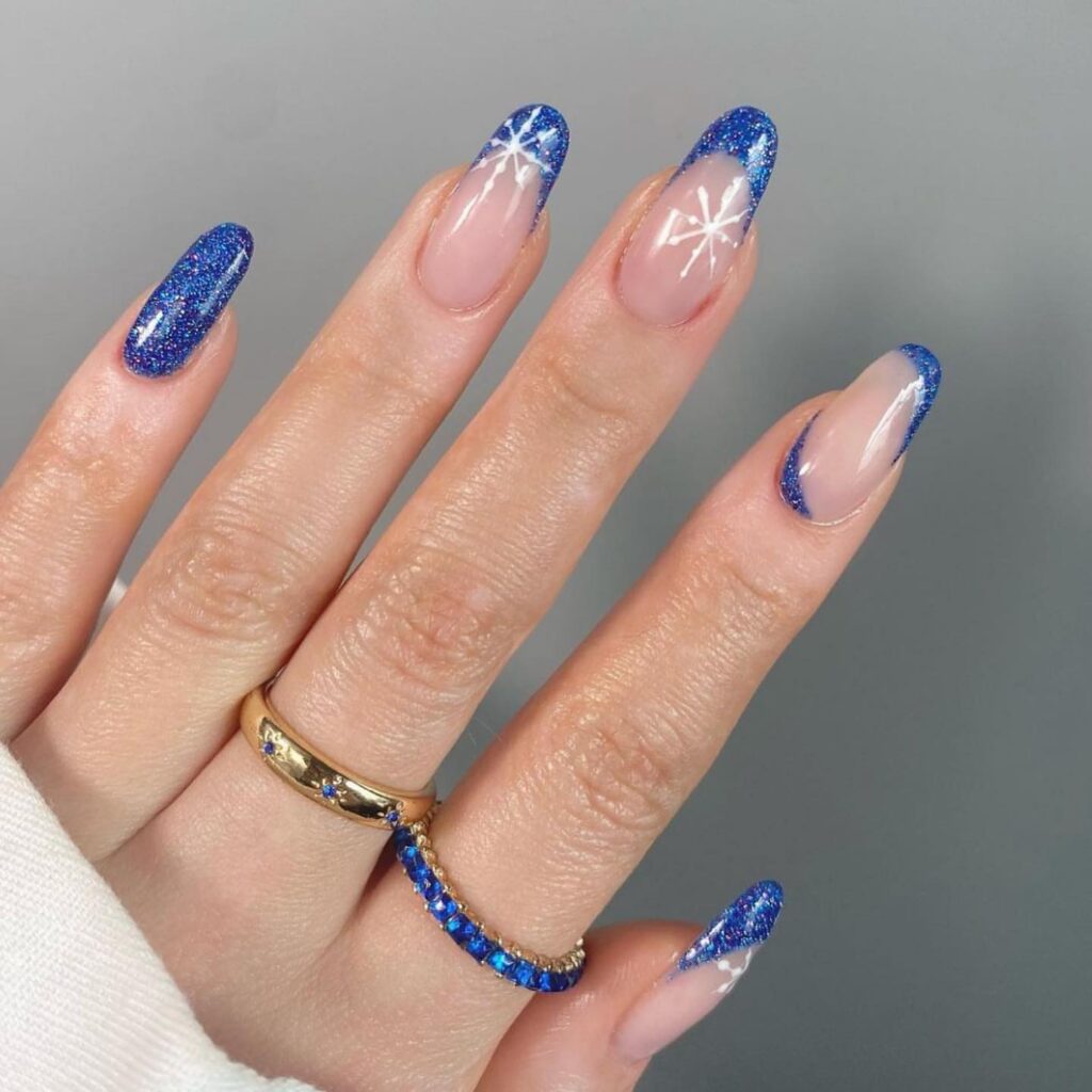 blue glitter Christmas nails