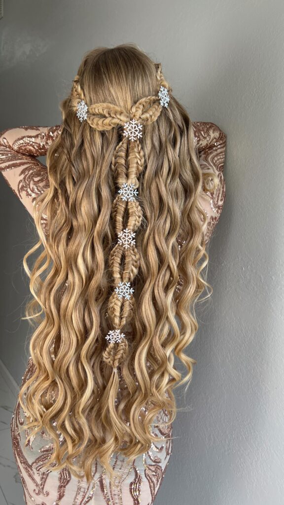 half up snowflake braided hair