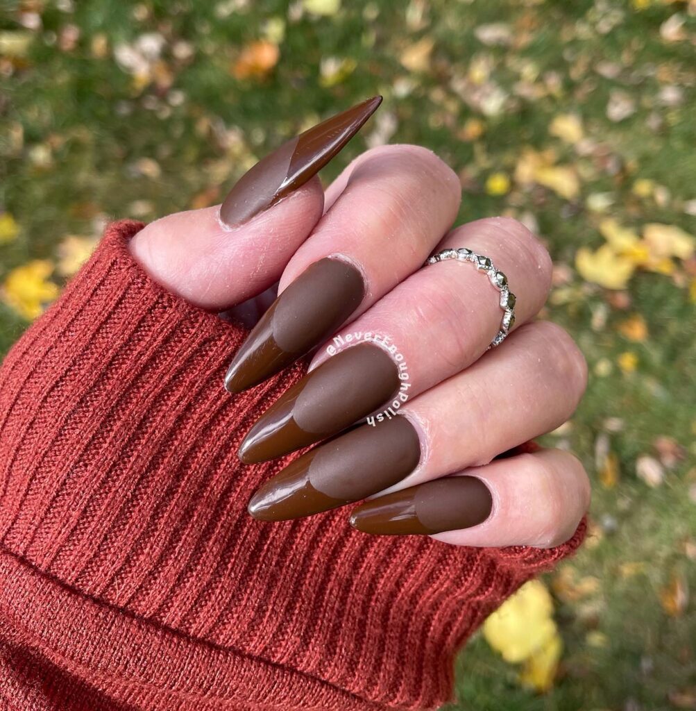 matte & glossy chocolate brown nails