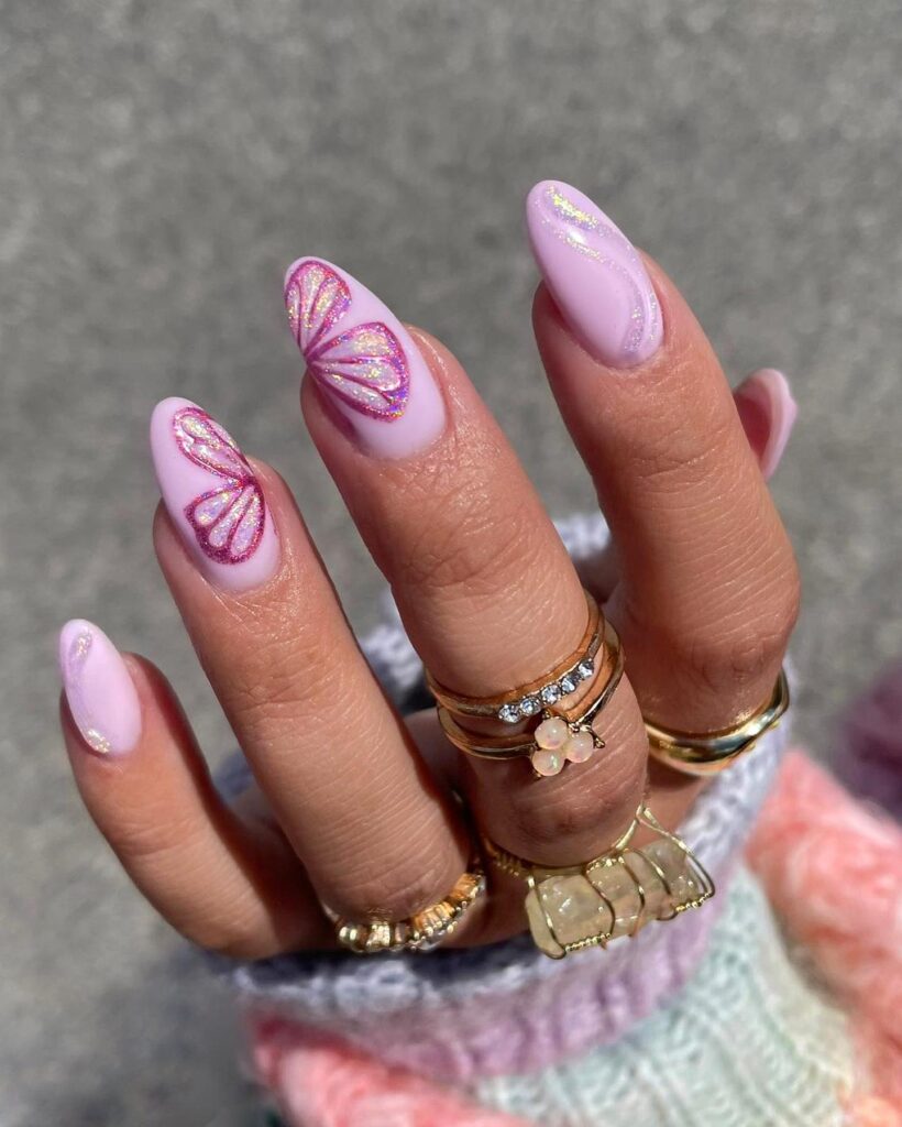 Barbiecore Butterfly Nails