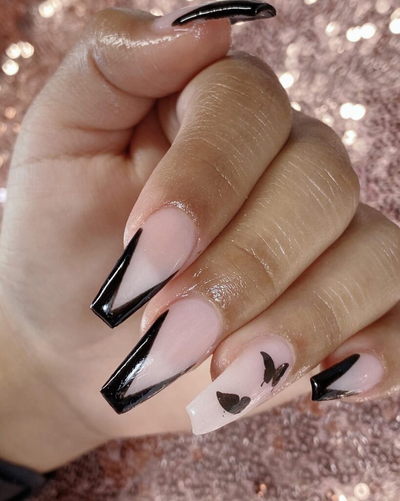 Black Chevron French Butterfly Nails