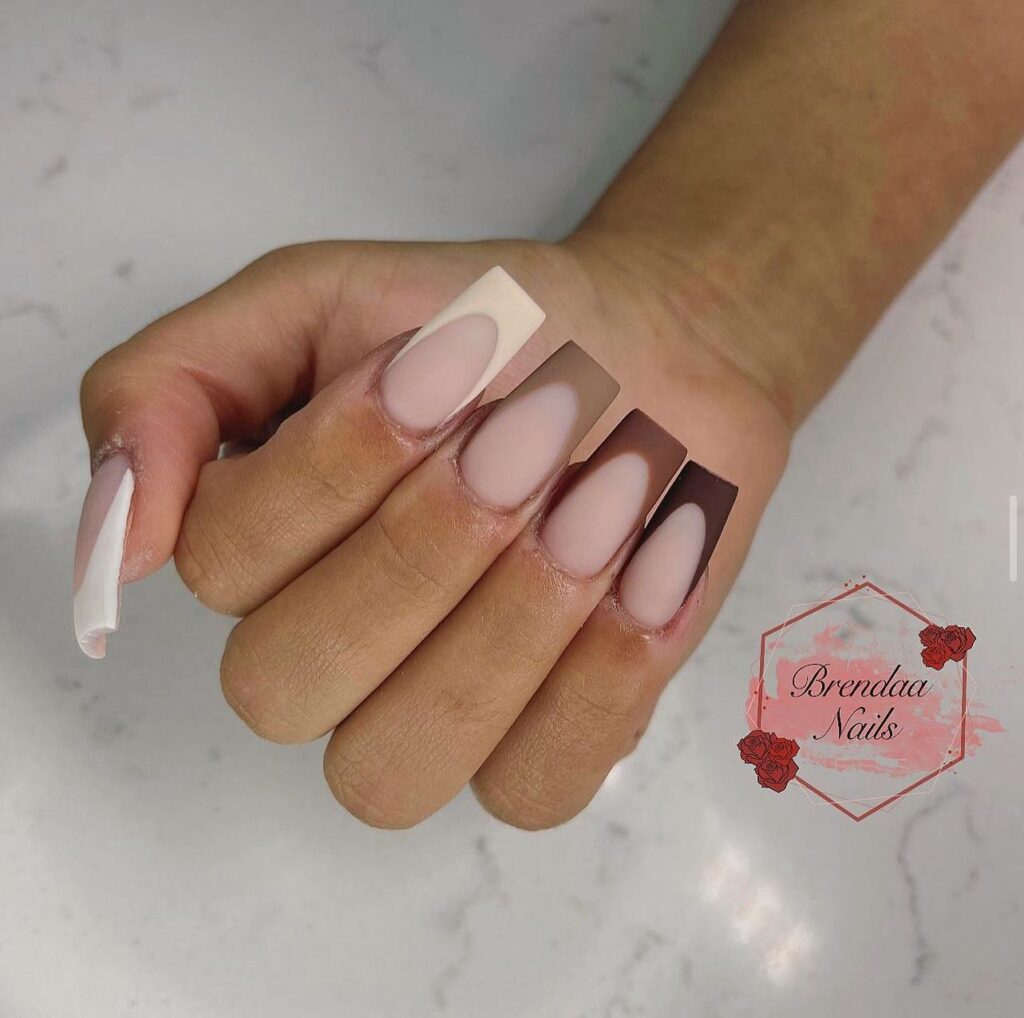 brown matte gradient French tip nails
