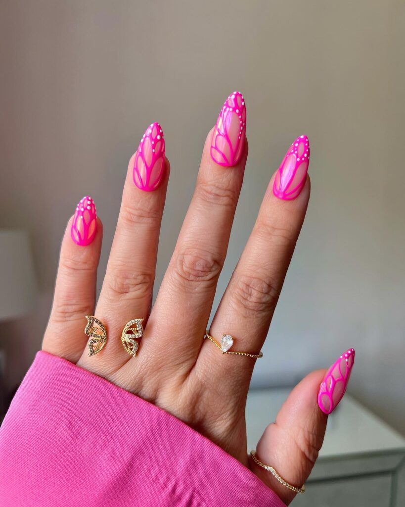 chrome and pink butterfly nails