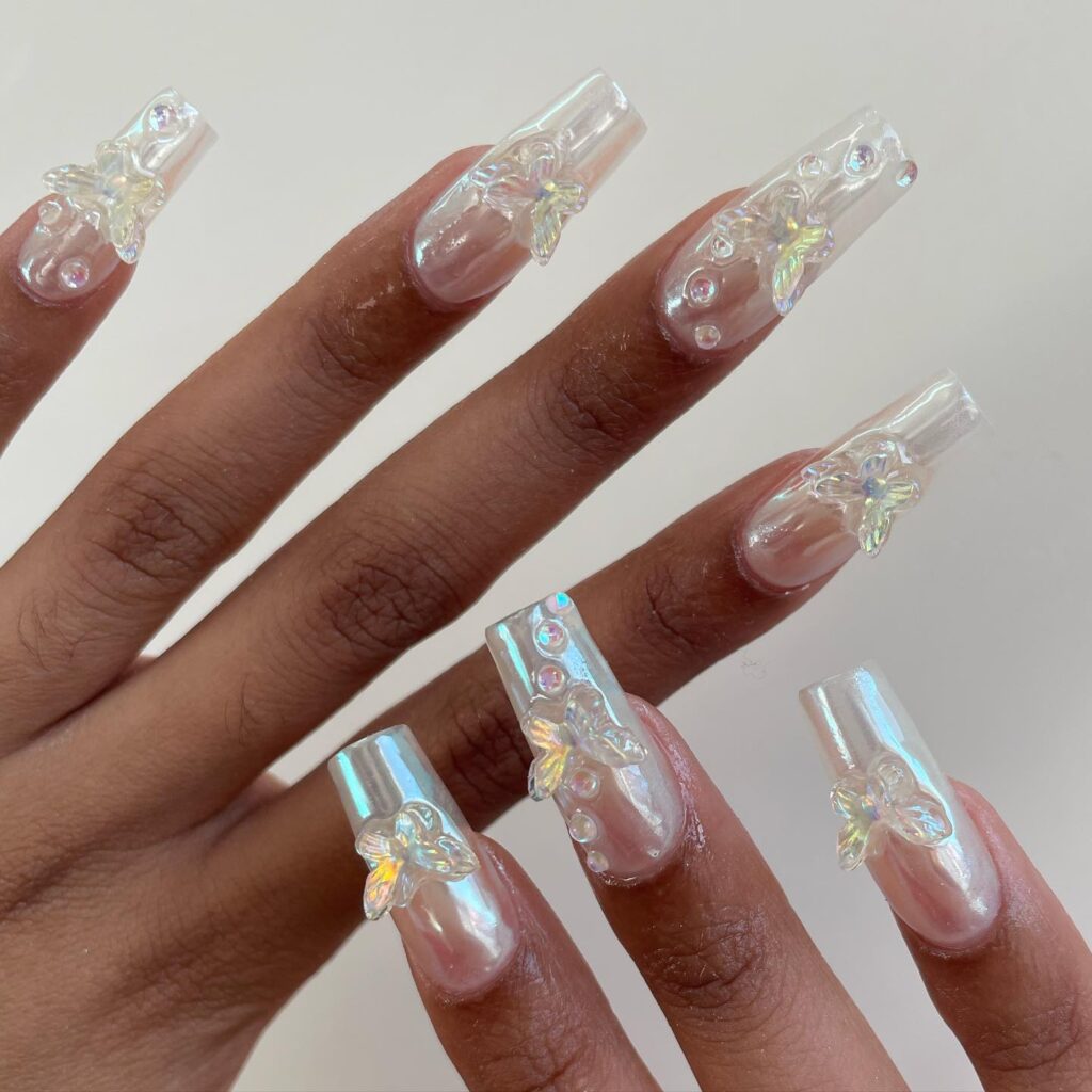 clear chrome butterfly nails