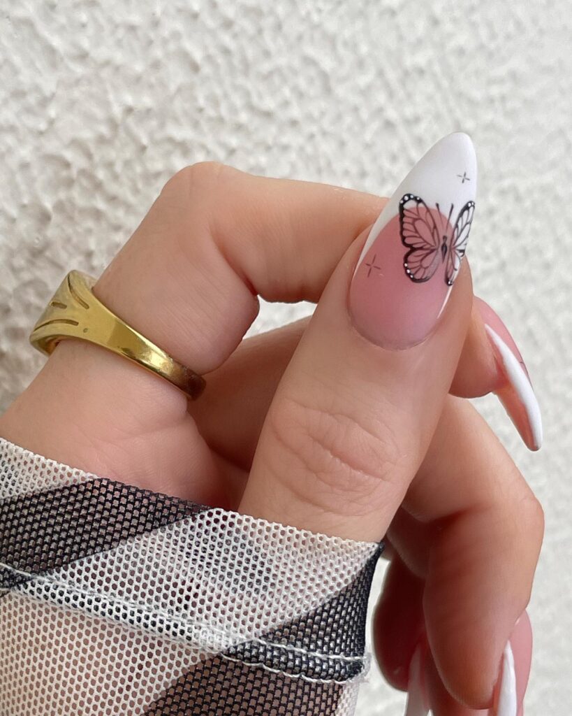 French Tip Butterfly Accent Nails