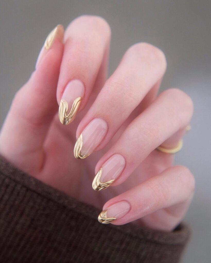 gold abstract French tip nails