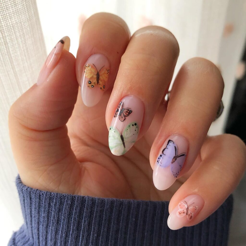 Hand Painted Butterfly Nail Art