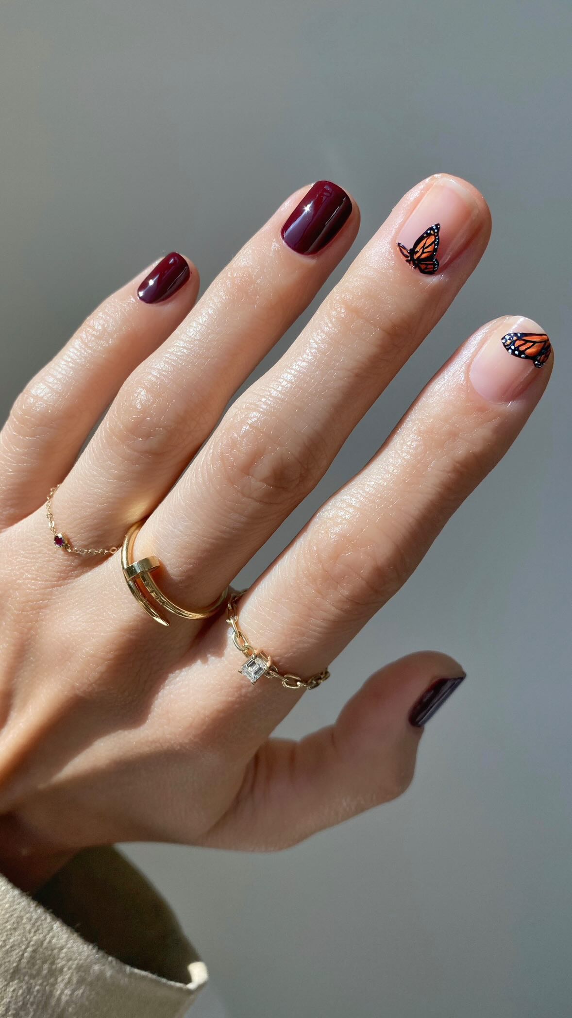 handpainted monarch butterfly nails