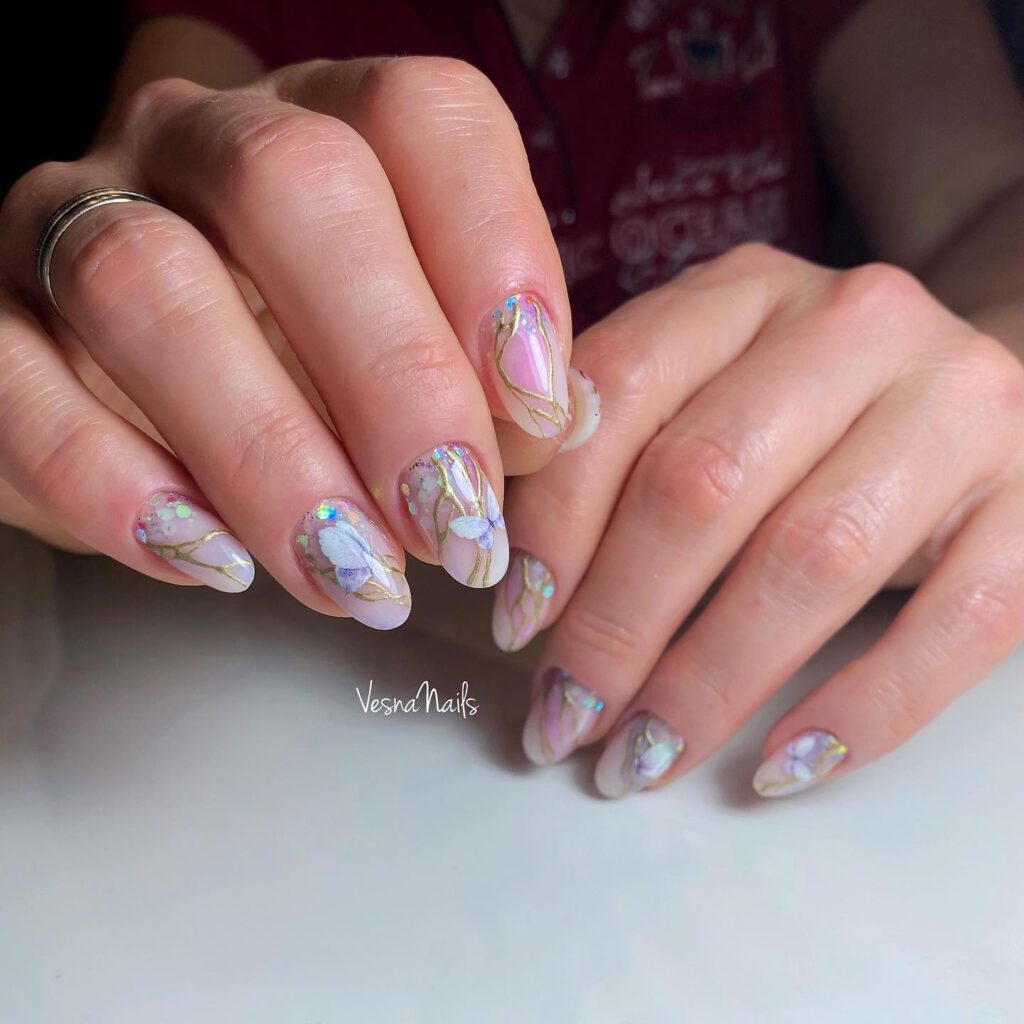 Marble Butterfly Nails