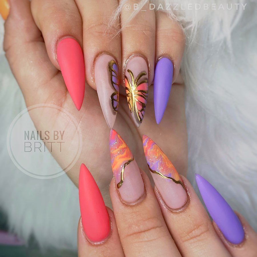 Marble Chrome Butterfly Nails