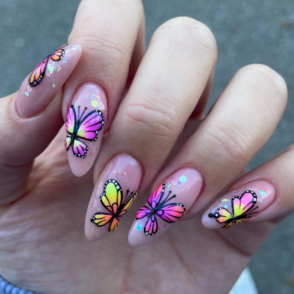 neon butterfly nails