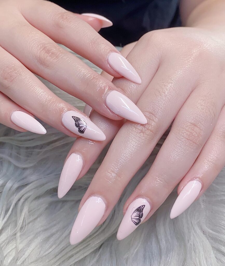 Neutral Stiletto Butterfly Nail Designs