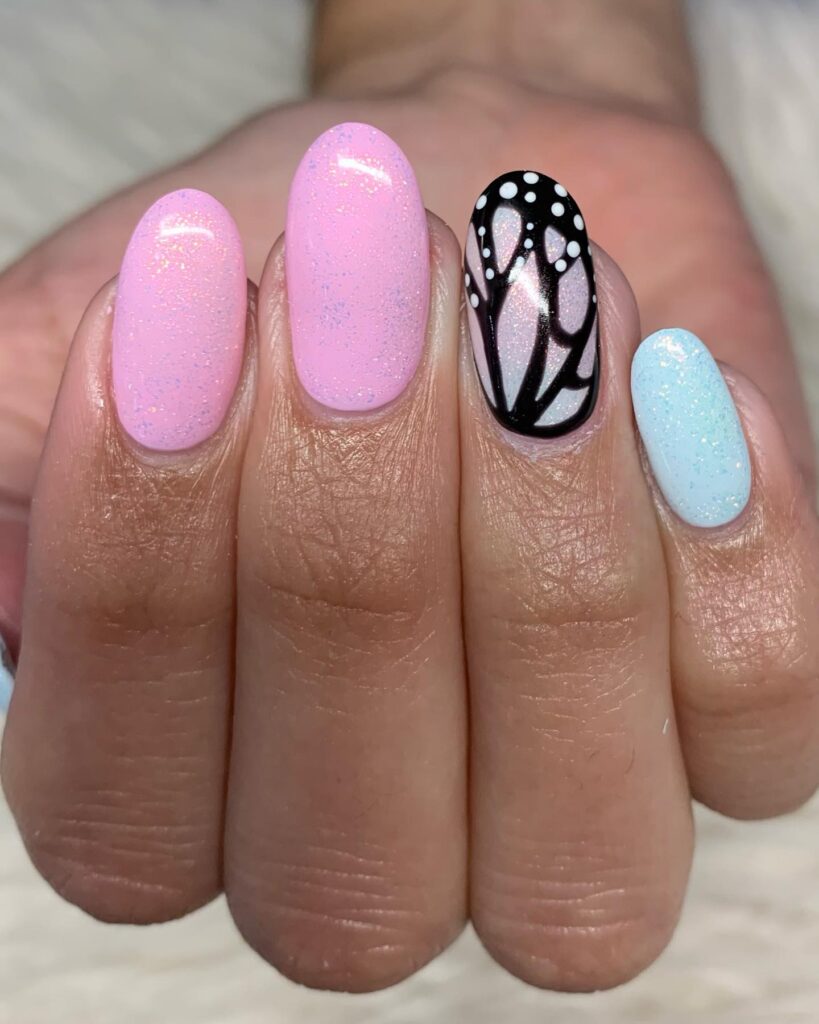 Pink & Blue Accent Butterfly Nails