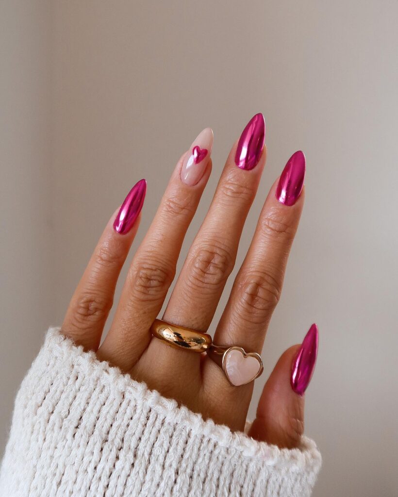 pink chrome heart nails