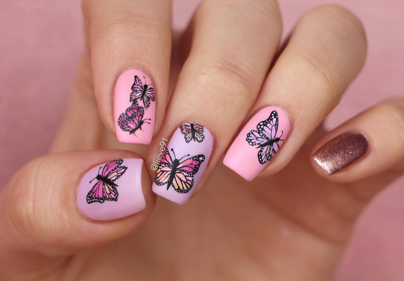 Pink & Lavender Butterfly Nails