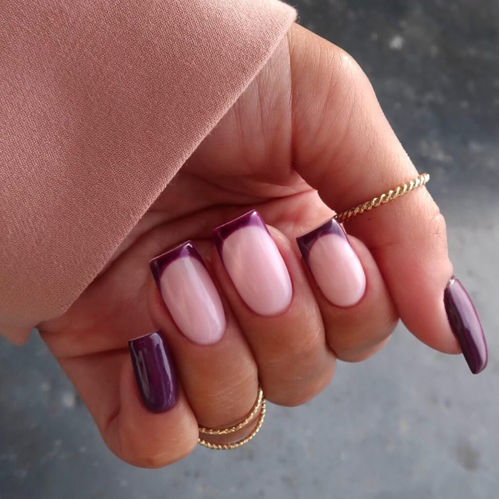 purple berry French tip nails