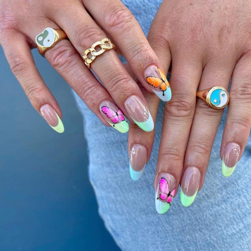 Rainbow French Butterfly Nails