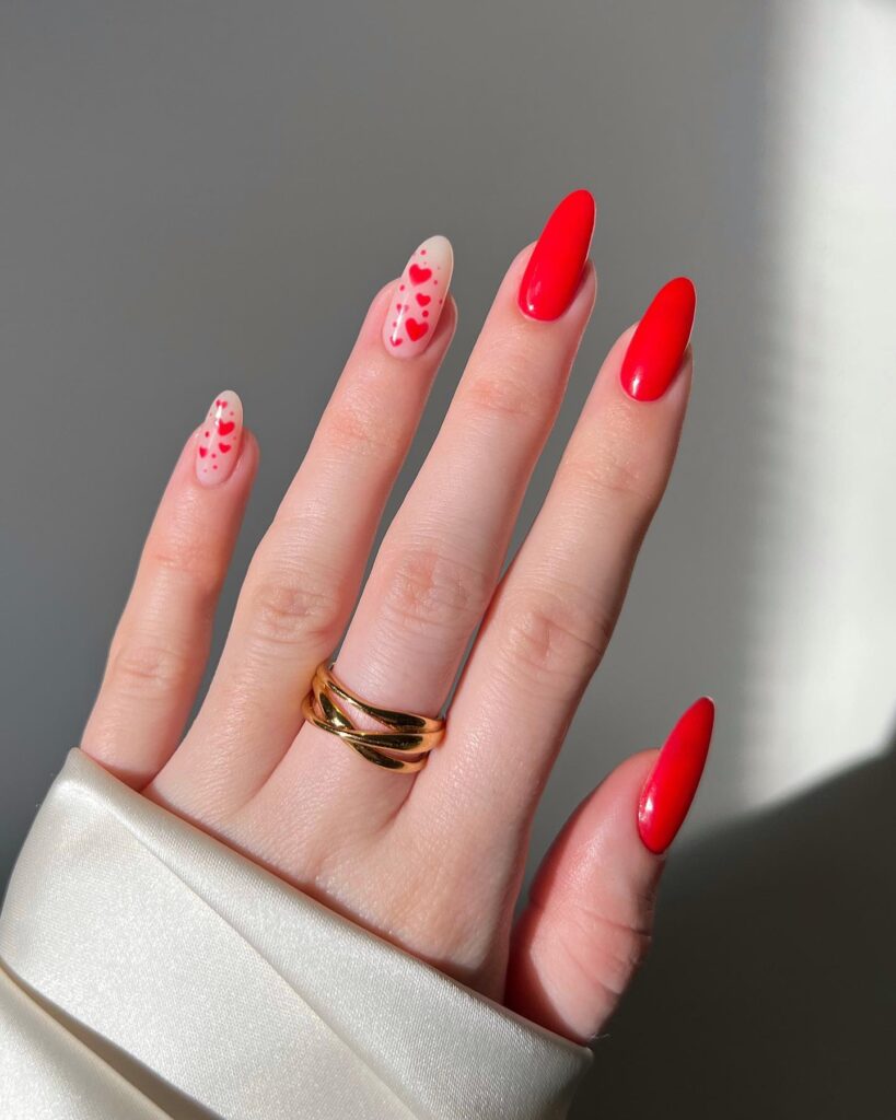 red heart galentines nails