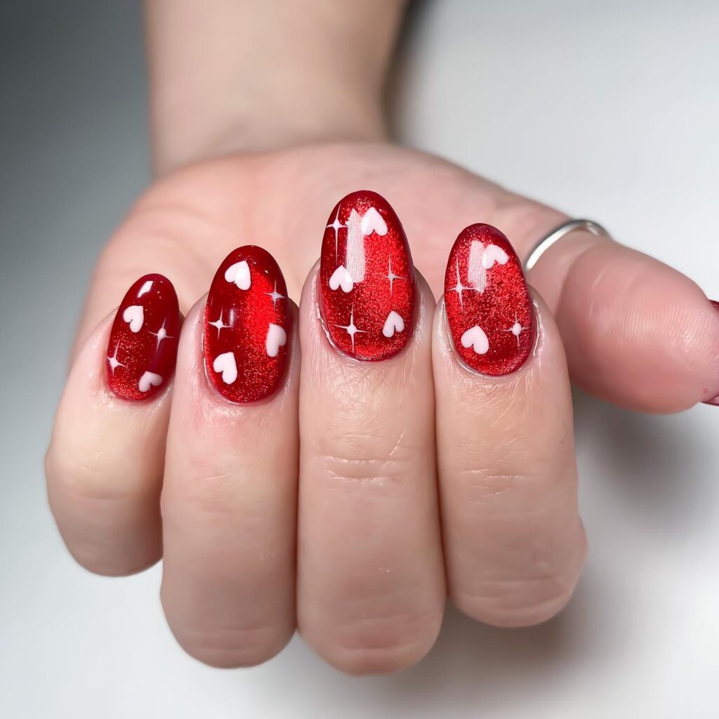 red jelly heart nails