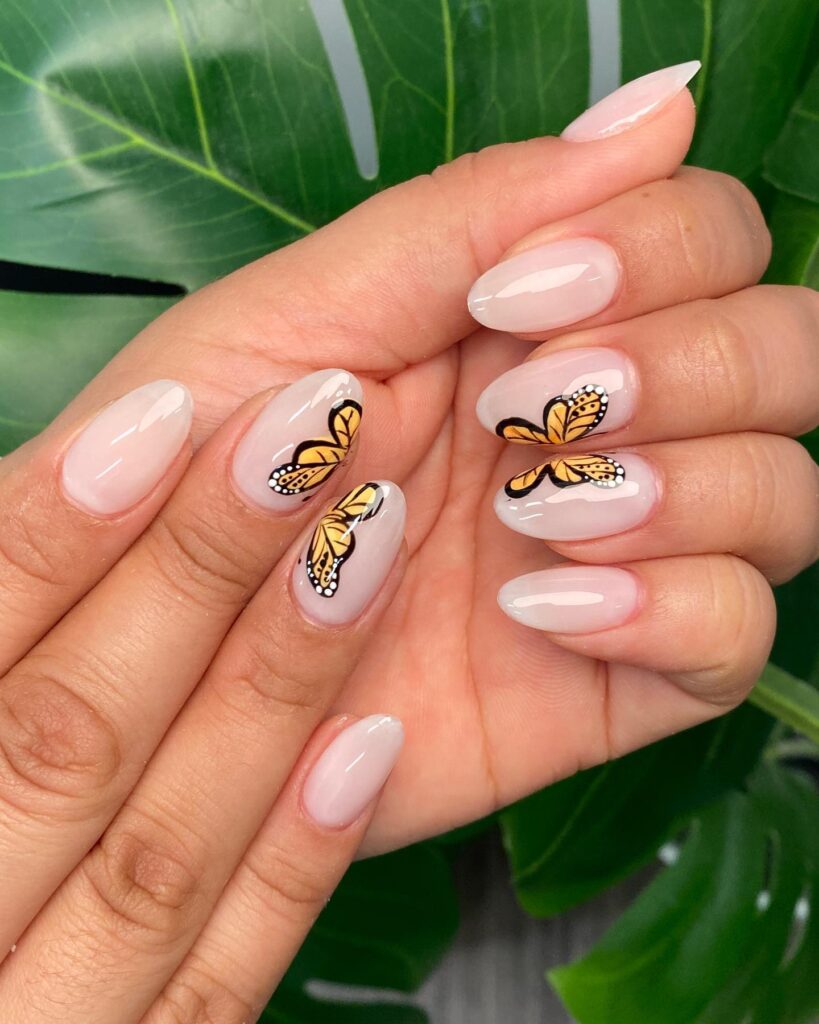 Short Almond Butterfly Nail Design