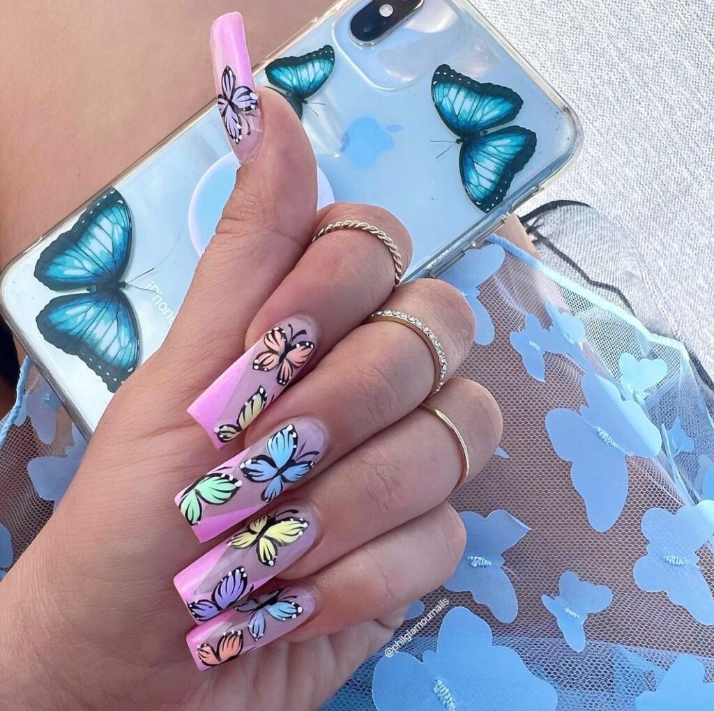 Chevron French Butterfly Nails