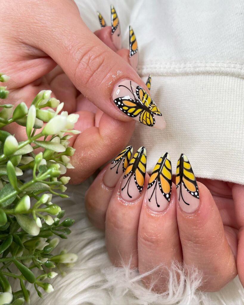 Stiletto Butterfly Nail Art Design