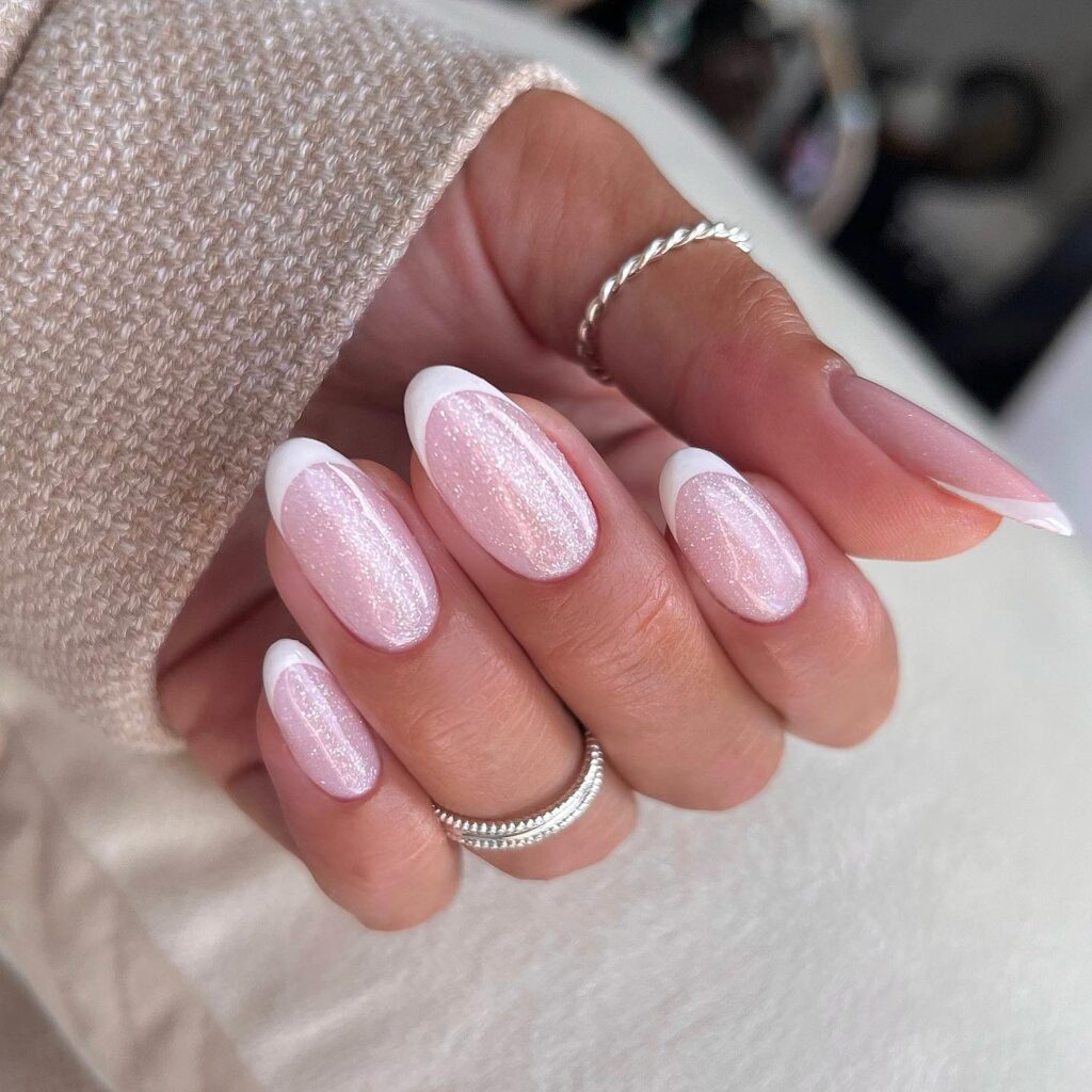white glitter French tip nails