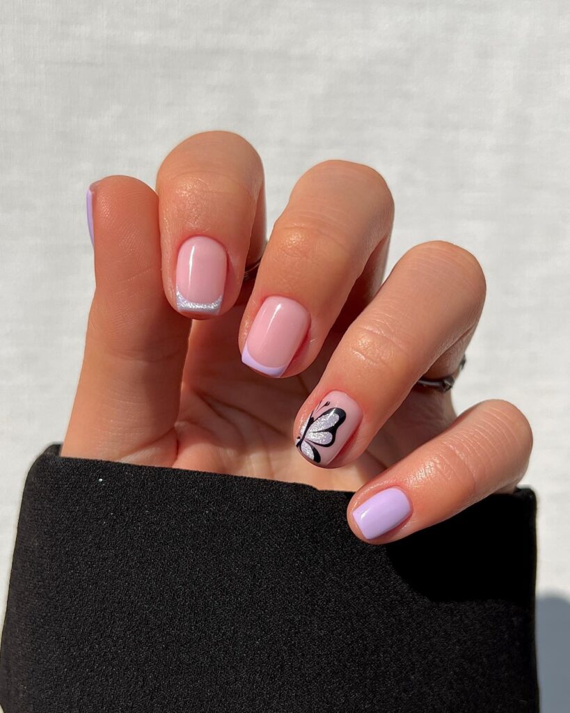 Butterfly Spring French Tip Nails