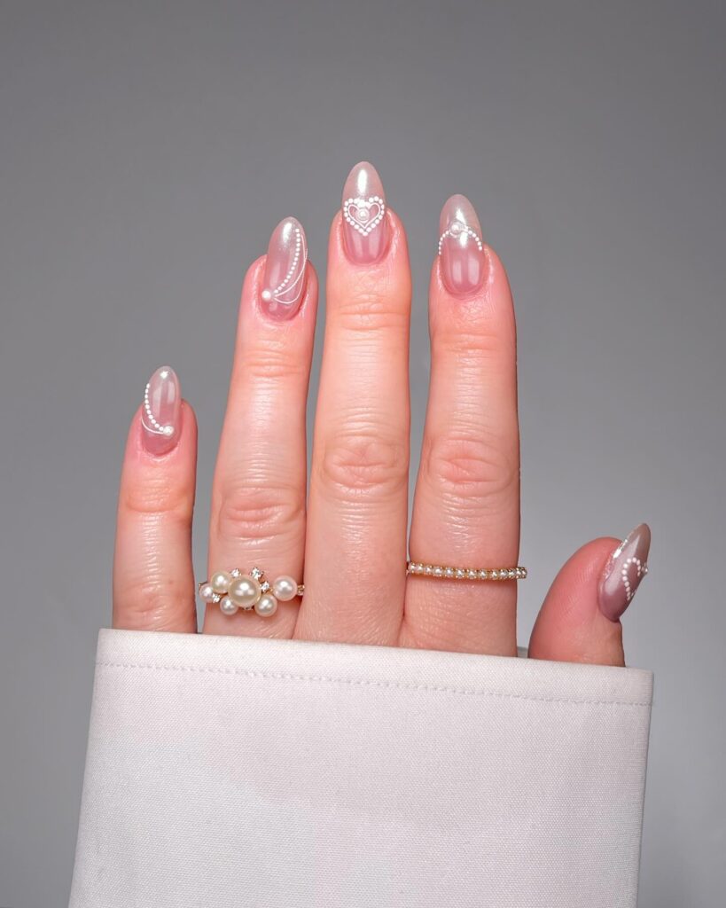 Glazed Pearl Coquette Nails