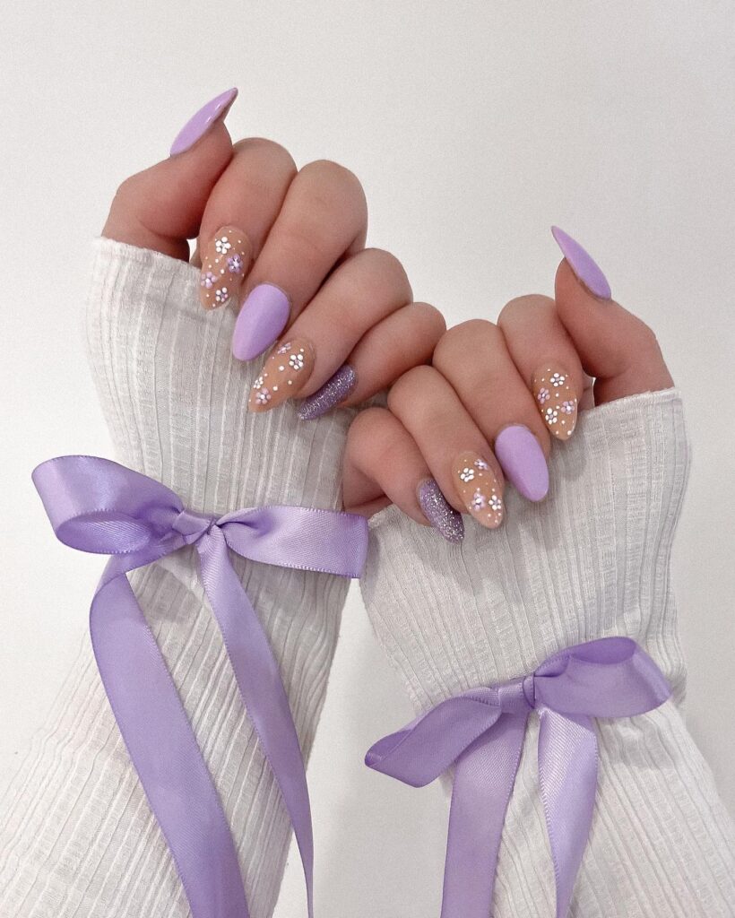 Girly Lavender Floral Nails
