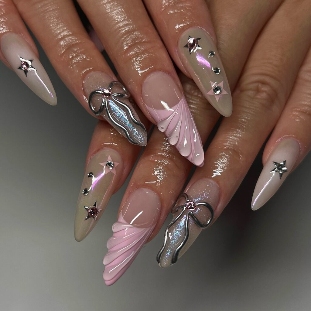 Pink Cyber Coquette Nails