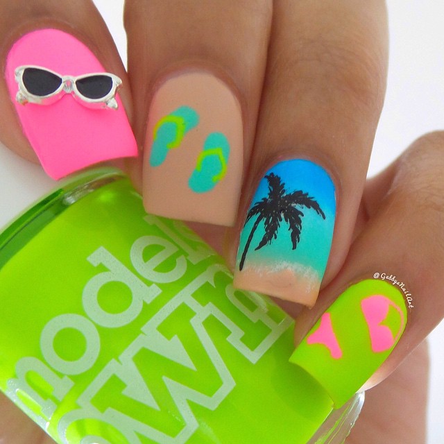 neon beach nail art