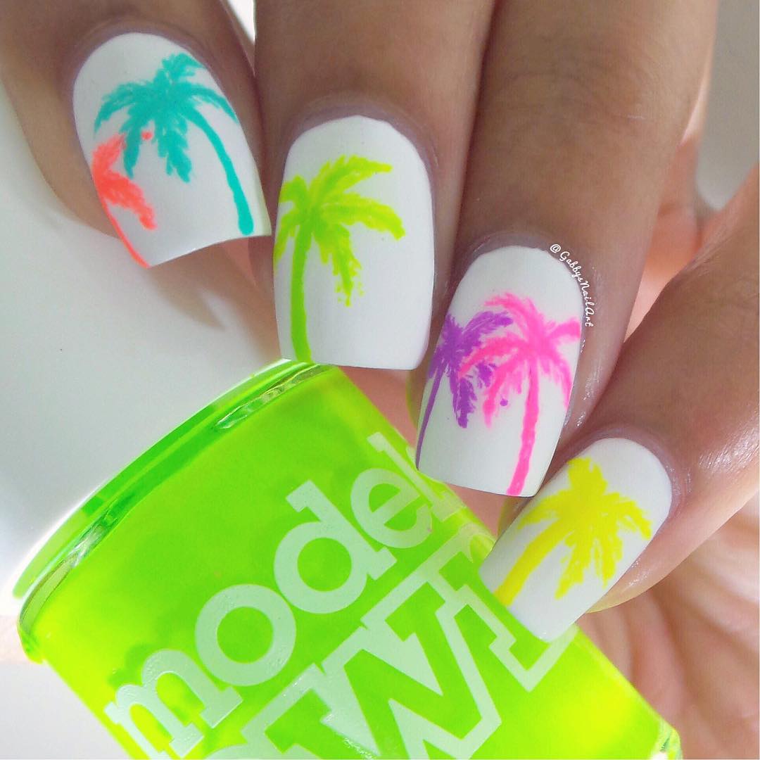 neon tropical summer nails