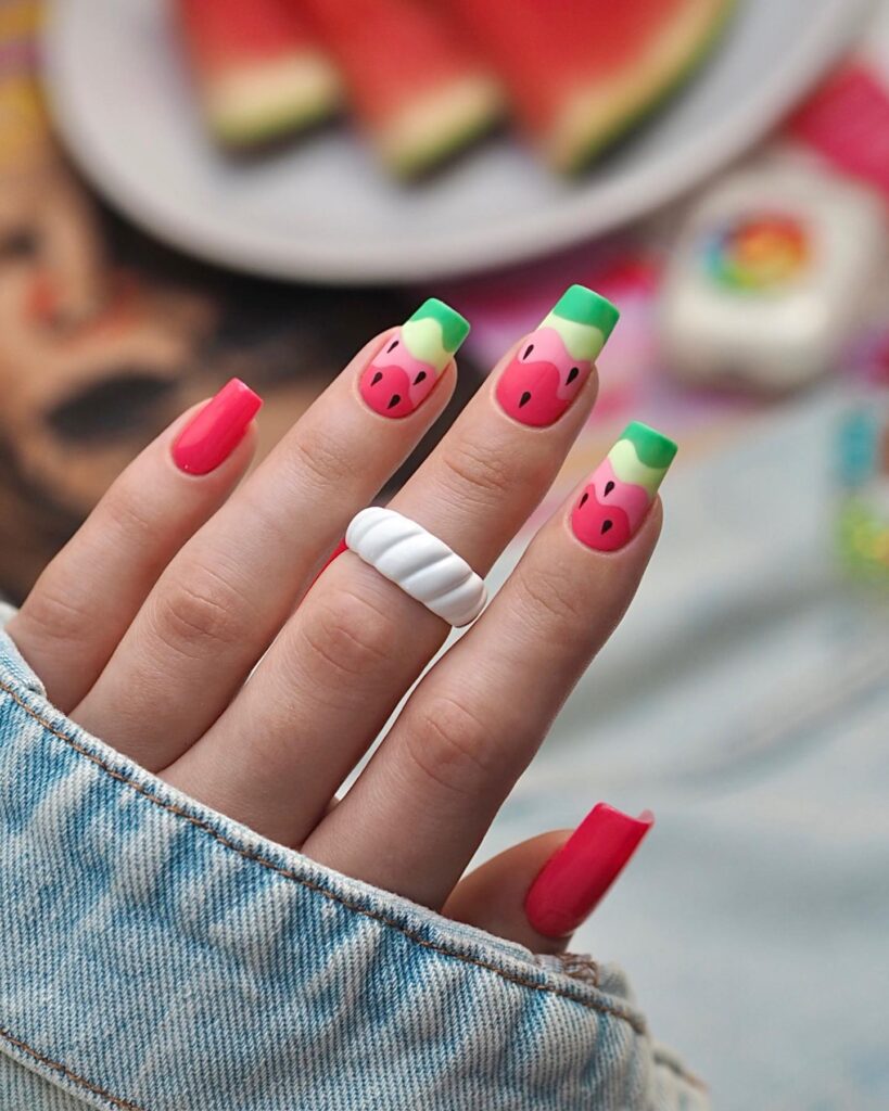 abstract watermelon nail design