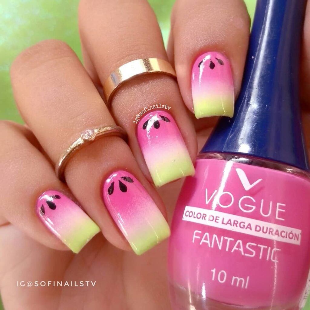 gradient watermelon nails