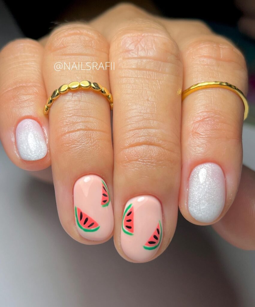 nude watermelon nails
