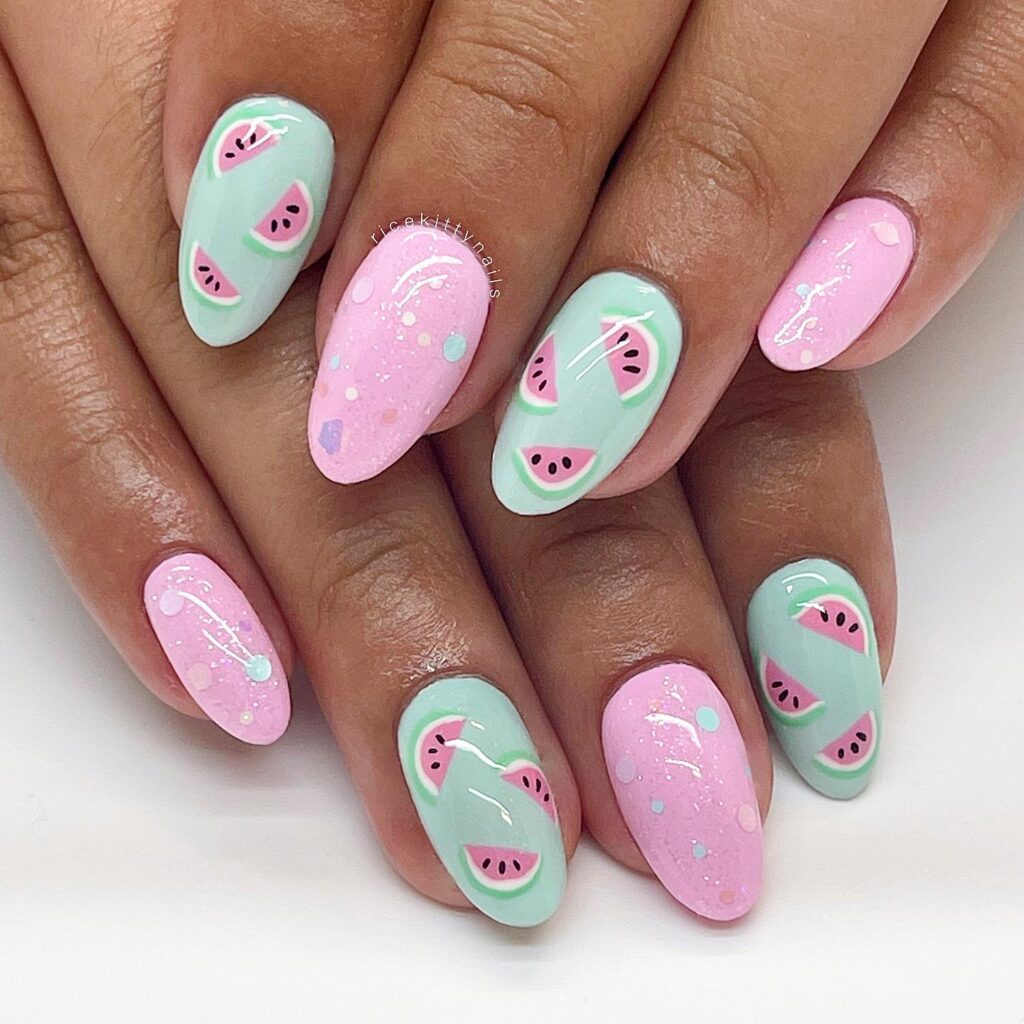 pastel watermelon nails